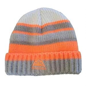 𝅺Snozu Unisex Gray/Orange Striped Soft Knit Lined Beanie Hat